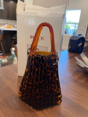 Tortoiseshell Glass Mini Handbag Accent - Amber Brown